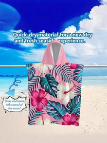 1pc Bohemian Style Tropical Floral Polyester Hooded Poncho, Plus Size Beach Towel - Vibrant Floral Design, Beach Wrap, Soft Polyester Robe, Suitable For Swimming, Travel And Beach Vacation, Unisex Bathrobe Surfing Accessories - Multicolor - View 2