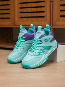 1 Pair Kids' Basketball Shoes, Youth Outdoor Sports Shoes Anti-Slip Durable New Fashion Colorblock Breathable Casual Boys Shoes