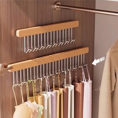 [1pc Wooden Belt Rack] Sturdy Wooden Belt Rack Wardrobe Accessory | 1pc Extendable Hanger With 8/12 Hooks | 12-Inch And 16.2-Inch For Organizing Clothes And Belts In The Closet