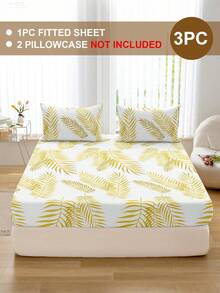 蓬松柔软2/3件套床笠套装，包含床笠、床垫保护套，防皱透气，深口袋设计，抗起球，弹力十足，静音防滑，适用于各种尺寸床，家居宿舍卧室装饰，可机洗，亲肤舒适，四季皆宜，易于打理，现代美学设计，植物印花 - 彩色 - 查看 2