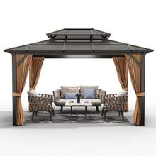 Studyset 10x13FT Double Roof Gazebo, Large Outdoor Gazebo With Aluminum Frame Dual-Track Curtains & Netting, UV-Resistant Water-Drainage Weatherproof Quick-Assembly Hardtop Gazebo For Backyard Patio Canopy - Khaki-10x13FT - View 8