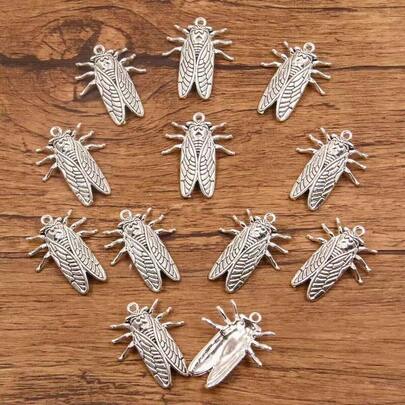 5pcs Eternal Retro Silver-Plated Cicada Decorations - Suitable For DIY Jewelry Making - Exquisite Beads And Handcrafted Design