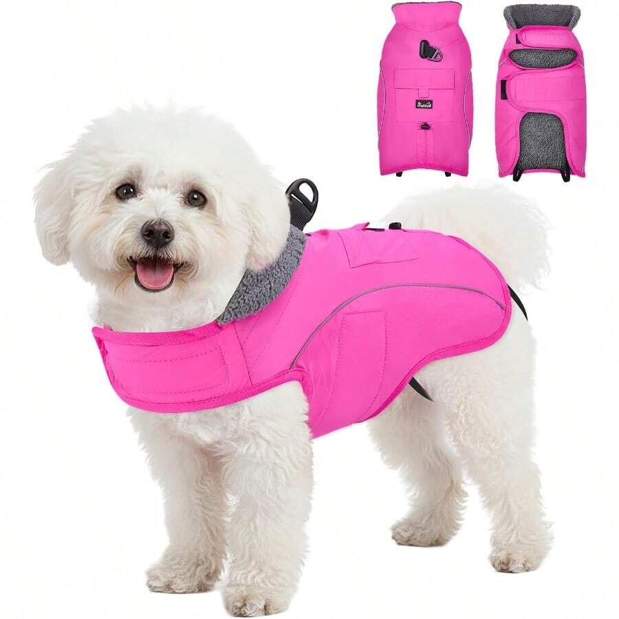 zxr AUTOWT Chaqueta de Invierno para Perro Resistente al Viento Impermeable con Cuello Alto Cálida para Perros Medianos y Grandes Ideal Clima Frío Interior y Exterior89 - Fucsia - Ver 1