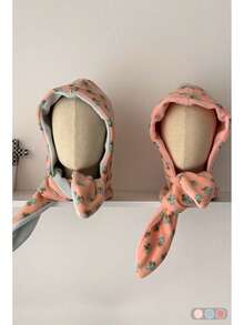 Set 1 pălărie și eșarfă roz cu imprimeu floral drăguț, căciulă mică și caldă pentru femei, iarna - Multicolor - Vizualizare 2