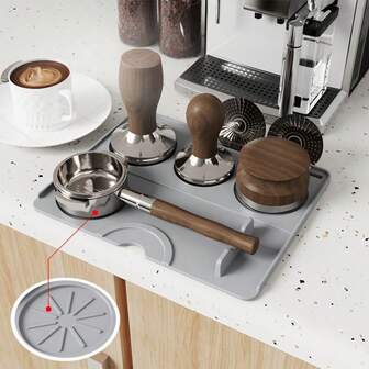 1 st högkvalitativ silikonmatta för kaffe - vattentät, värmebeständig, med trähandtag och metallring - perfekt för baristabruk, skyddar bänkskivan, perfekt kaffetillbehör och espressostamper