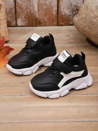 1 Pair Kids Casual Sports Shoes, Toddler Walking Shoes, Solid Color, Odor-Resistant, Breathable PU Leather, Patchwork, Low-Top, Hook & Loop, Street, Campus, Elementary School Boys & Girls, Sports Shoes, Lightweight, Outdoor Running Shoes