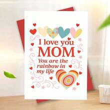 1pc Heartfelt Mother's Day Card With Envelope (11cm16cm & 4.33in6.29in) - "I Love You Mom, You Are The Rainbow In My Life" On Clean White Background With Colorful Hearts And Swirls, Perfect For Expressing Deep Affection, Emotional Greeting Card | Family Card | Paper Card - Multicolor - View 3