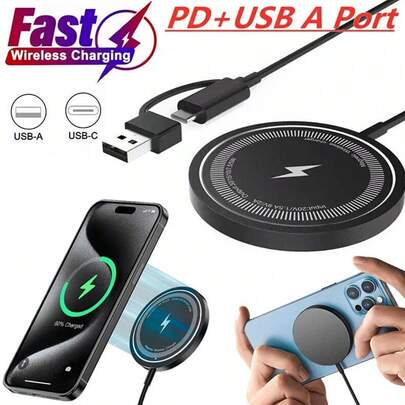 15W マグネット式ワイヤレス充電器 iPhone 16 15 14 13 12 Pro Max USB Type C 急速充電 スマホ用急速充電ケーブル アクセサリー オフィス、寮、自宅に最適 オフィス 寮 自宅 スマホ充電器