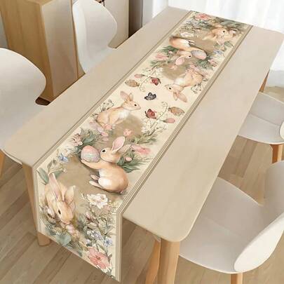 1 件复古复活节桌旗，饰有兔子、彩蛋和花卉图案，35*180 厘米涤纶农舍风格复活节桌旗，2026 年复活节家居装饰，厨房餐桌装饰，春季节日装饰