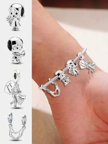 1pc 925 Sterling Silver Heart-Shaped Beads, Suitable For Women Bracelet, Bangle DIY Jewelry Making And Daily Accessories Decoration