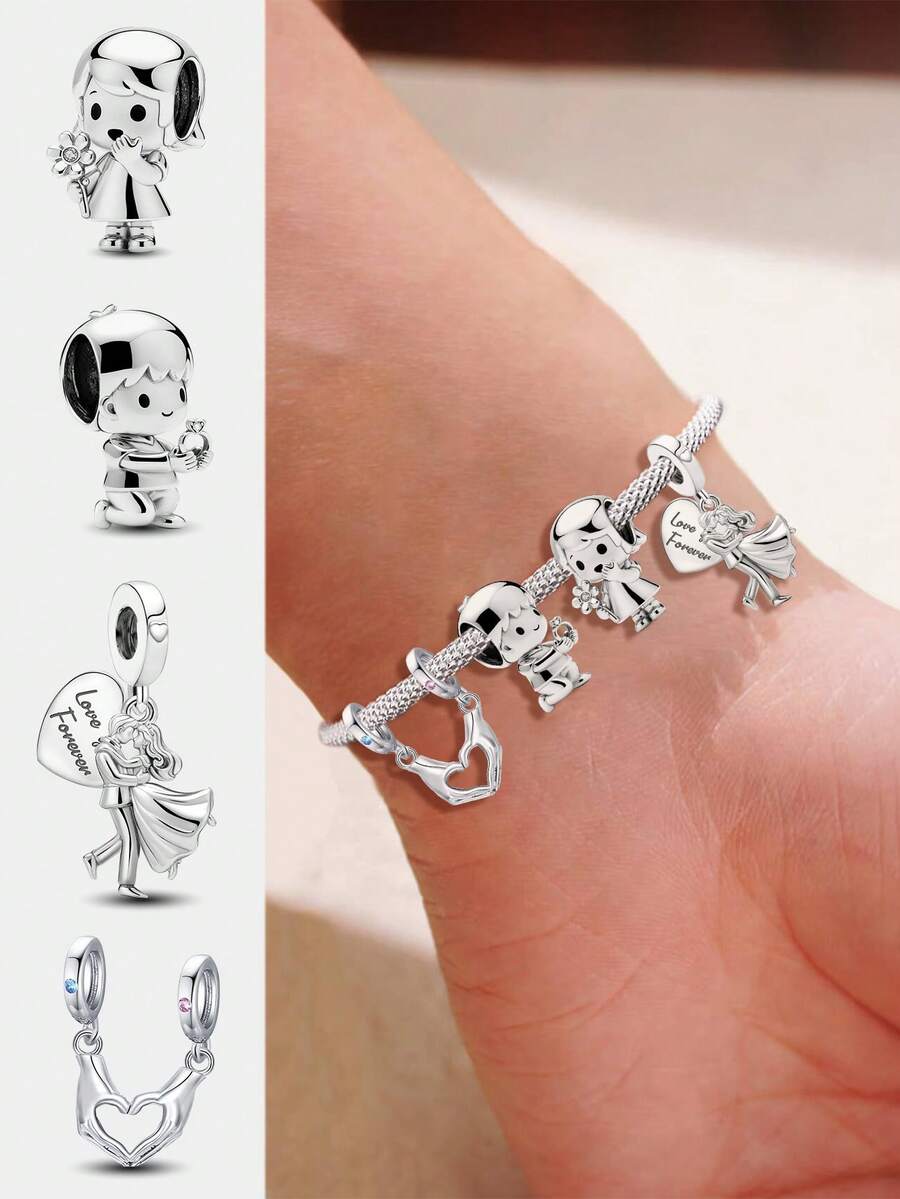 1pc 925 Sterling Silver Heart-Shaped Beads, Suitable For Women Bracelet, Bangle DIY Jewelry Making And Daily Accessories Decoration