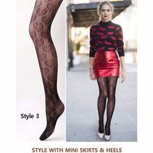 VERO MONTE Women Patterned Fishnet Tights Black Fishnets Net Stockings Pantyhose-092 - Moderno y clásico combinado, negro, 4 pares de 4 estilos - Ver 2