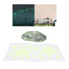 Glow In The Dark Moon And Stars Wall Stickers: Self-Adhesive PVC Decals For Children's Room Decoration. - Mint Green - View 6