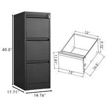 Techigher 3 Drawer File Cabinet, Vertical File Cabinet With Lock, Metal Filing Cabinets Storage Cabinet For A4/Letter/Legal Size Files - Black, 3 Draws - View 5