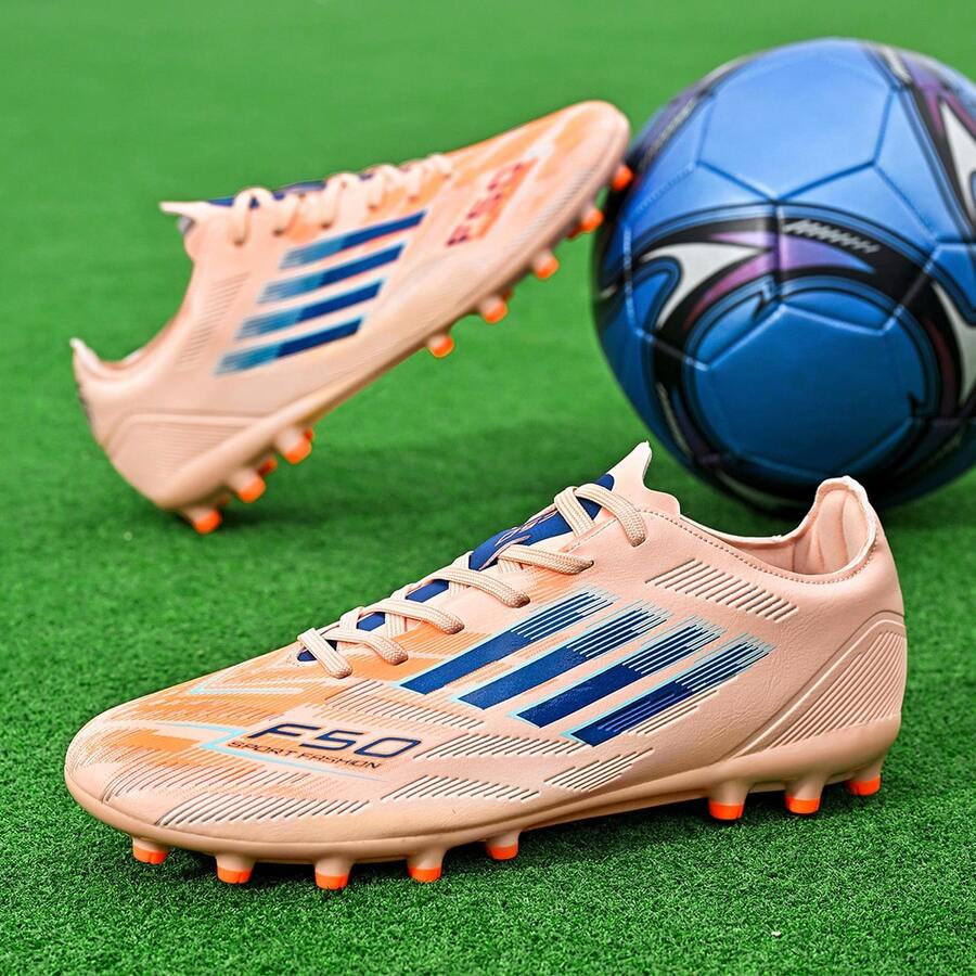 男士足球鞋，低帮足球钉鞋，户外草地训练鞋，室内五人制足球训练鞋，男女专业场地适用 - 橘色 - 查看 1