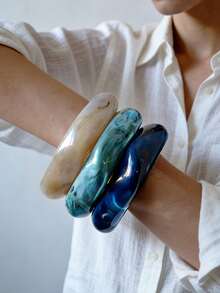 Set de 3 piezas de pulseras de resina semitransparente asimétrica exagerada para mujeres, única y versátil - Multicolor - Ver 6