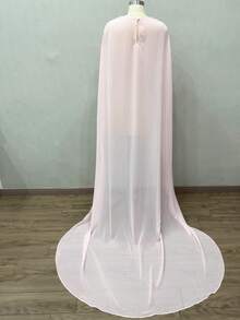 1 pieza Capa/Chal nupcial blanco largo y simple de gasa desmontable, accesorio para sesión de fotos, ropa de otoño para mujer - Multicolor - Ver 10
