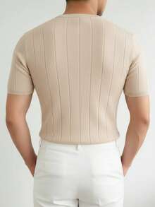 GRDR Men's Solid Color Minimalist Casual Crew Neck Short Sleeve Knit Sweater - Apricot - View 4