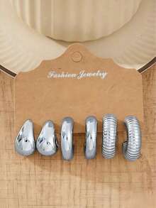6/18pcs Shiny Silver Water Drop & C-Shaped Twist Textured Hoop Earrings, Fashion Accessories Suitable For Daily Wear. This Product Uses Non-Fading UV Silver Plating, Low-Allergy Thick Silver Earrings, Fashionable And Elegant, Suitable For Daily Gatherings And Parties. The Best Gift For Girlfriends And Mothers. - Silver - View 7