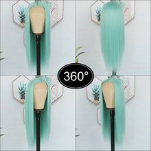 Gorgeous Neon Green Hair Synthetic Lace Front Wigs 28 Inch Pre Plucked Long Straight Hair Wigs Glueless Halloween Wigs Heat Resistant Fluorescent Green Straight Lace Front Wigs For Fashion Women For Daily Christmas Party Cosplay Use - Xanh nhạt - Xem 8