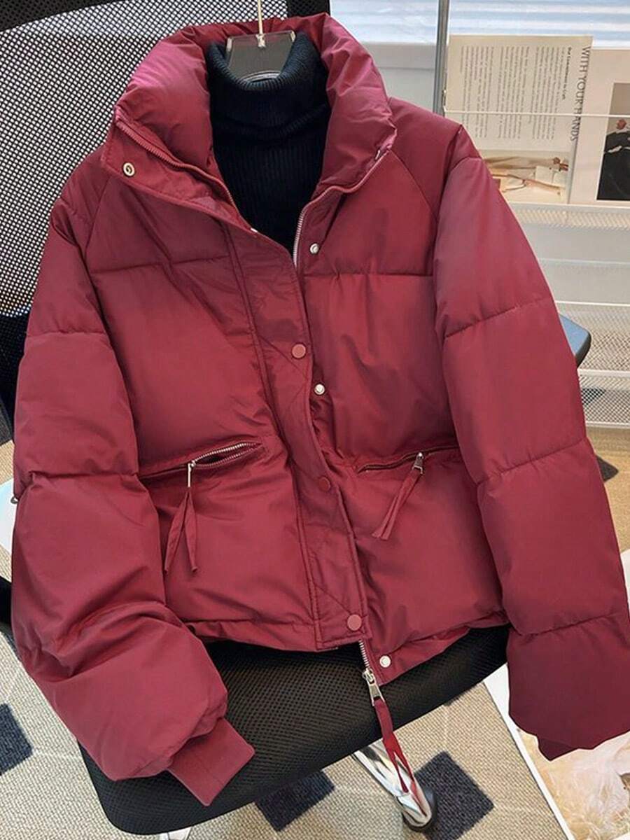 Women Winter Coats - Burgundy - View 1