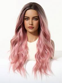 Lolita Pink Ombre Wig For Women Long Wavy Hair 60cm Curly Wig With Bangs Cosplay Headband Wigs Synthetic Wigs For Daily Use - 漸層粉紅色 - 查看 5