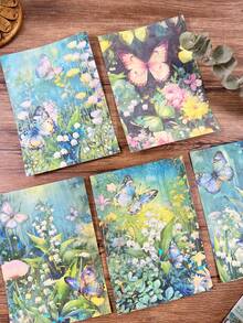 Paquete de 5 pegatinas con fondo floral de conchas vintage, pegatinas decorativas hechas a mano para manualidades, álbumes y scrapbooking - Multicolor - Ver 8