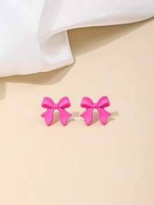 1 Pair Fashion Enameled Lotus Pink Bow Earrings, Suitable For Wedding Season/Valentine's Day - Hot Pink - View 5