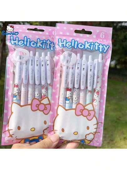 6支/套 Hello Kitty、Melody、Kuromi、Cinnamoroll、Pochacco 可爱高品质中性笔，学习文具，学习奖励，礼品套装，创意礼物