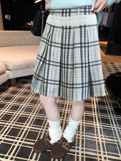 Fashionable & Youthful Plaid A-Line Pleated Skirt, Autumn/Winter