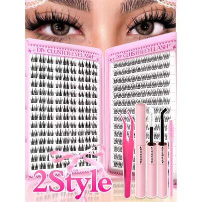 280片/28排漫画睫毛套装，包含多种款式的睫毛簇，动漫风格，自然妆效，仙女款，适合初学者。