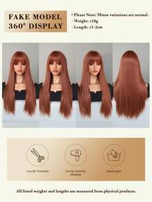 Elegant-26 Inch Rust Brown Wigs For Women, Long Straight Wigs With Bangs, High Quality Soft Synthetic Fiber Wigs For Women Daily Wear, Festival Ready Party Use, Perfect Gift - Beginners Glueless Wig Accessories - 鏽棕色 - 查看 6