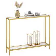 Console Table, 2-Tier Tempered Glass Console Table, Slim Hallway Table With 2 Shelves, 100 X 22 X 80 Cm, Modern Display Table For Living Room, Small Space, Gold - Gold - View 3