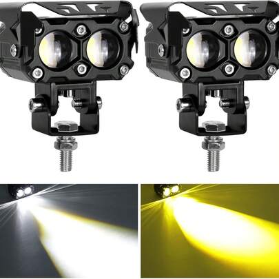 40W LED辅助灯 - 防水雾灯和聚光工作灯，双色设计，适用于摩托车、越野车、全地形车、多用途车、四驱车、SUV、卡车、拖拉机和船只，不含电池，摩托车灯，摩托车LED灯，摩托车配件，汽车LED灯，汽车探险LED灯，摩托车探险LED灯，H型灯泡