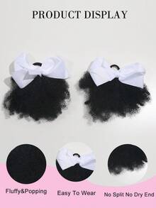 儿童柔软马尾辫，带弹性蝴蝶结夹，非洲卷曲马利马尾辫，2条装 - 自然黑 - 查看 4