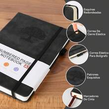 NUOWEI A5 Cuaderno Con Cinta Marcapáginas, 300 Páginas De Cuaderno Pasta Dura Apto Para Colegios y Oficinas, Cuaderno Rayado Tapa Tacto Cómodo, Cuaderno De Calidad Con Bolígrafo 15 x 21cm (Black) - Gris - Ver 2