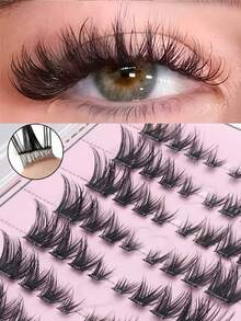 8 Rows/64 Clusters Self-Adhesive False Eyelashes, Natural Appearance, C-Curl Individual Lashes, Natural & Long-Lasting, Ultra-Light & Soft, Reusable, Suitable For Daily Life, Weddings, Dates, Parties, Music Festivals, And Various Occasions - C - 查看 2