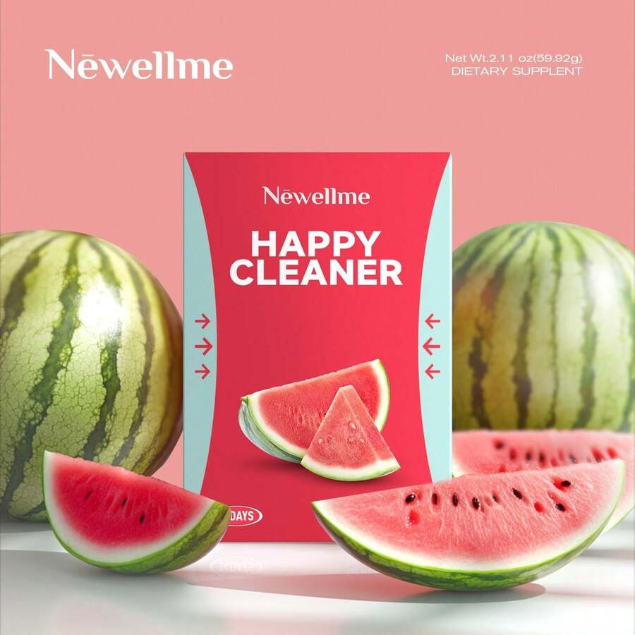 NEWELLME Happy Cleaner Super Greens & Multivitamin Powder With Alfalfa – 90+ Superfoods, Antioxidants, Probiotics, Fiber & Enzymes – Supports Gut Health & Balance – Watermelon Flavor, 14 Pack - watermolen - 查看 1