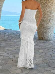 Đầm ren jacquard không dây gợi cảm dành cho nữ của Unadoll, thích hợp cho các buổi hẹn hò, đám cưới, kỳ nghỉ, tiệc tùng, sinh nhật, ngày Valentine và các dịp khác. - trắng - Xem 2