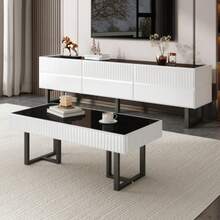 Modern Classic Coffee Table In Black And White, Living Room Table, High-Gloss Black Tabletop. 110 L X 50.5 W X 41 H (Cm) - Black and White - View 1