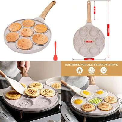 Sarten Para Tortitas , Plancha Antiadherente Para Panqueques 7 Hoyos Sartén Para Tortillas Lindo e Interesante Panqueques de Desayuno Para Niños Molde, 26 cm(Blanco inducción)