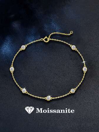 1pc Elegant 925 Sterling Silver 0.7 Carat Moissanite Bracelet, Suitable For Women's Daily Wear, Commute, Party, Vacation, Birthday, Valentine's Day, Mother's Day, Easter, Wedding Anniversary, Christmas Jewelry Gift