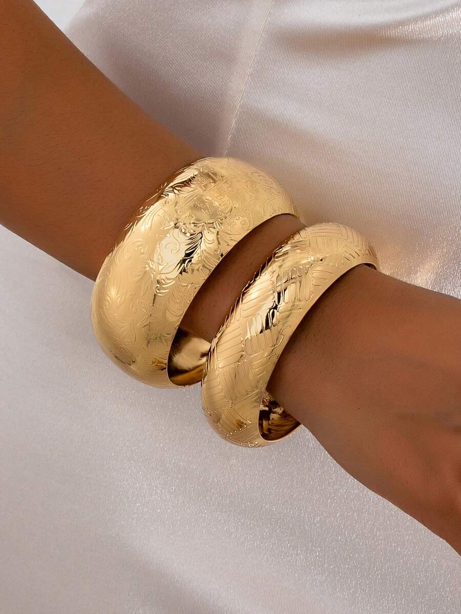 Women's Fashion Simple Pattern Exaggerated Bracelet Set (No Gift Box)