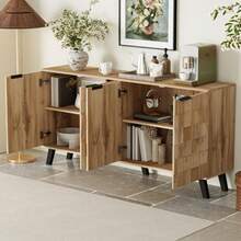 Modern 4-Door Sideboard, 160.5 X 35.5 X 78 Cm – Practical Design For The Living Room, Bedroom And Dining Room - 自然木色 - 查看 4
