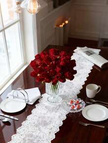 24支仿真丝玫瑰花，逼真玫瑰花束，假玫瑰花茎，适用于情人节、母亲节、家居婚礼派对装饰、桌面摆件、DIY装饰 - 紅色 - 查看 7