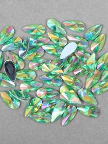 50pcs/Pack, Large Size 9*18mm Teardrop Acrylic Flat Bottom Pointed Top Rhinestones, Undrilled Rhinestone Gems For Clothing & Accessories DIY