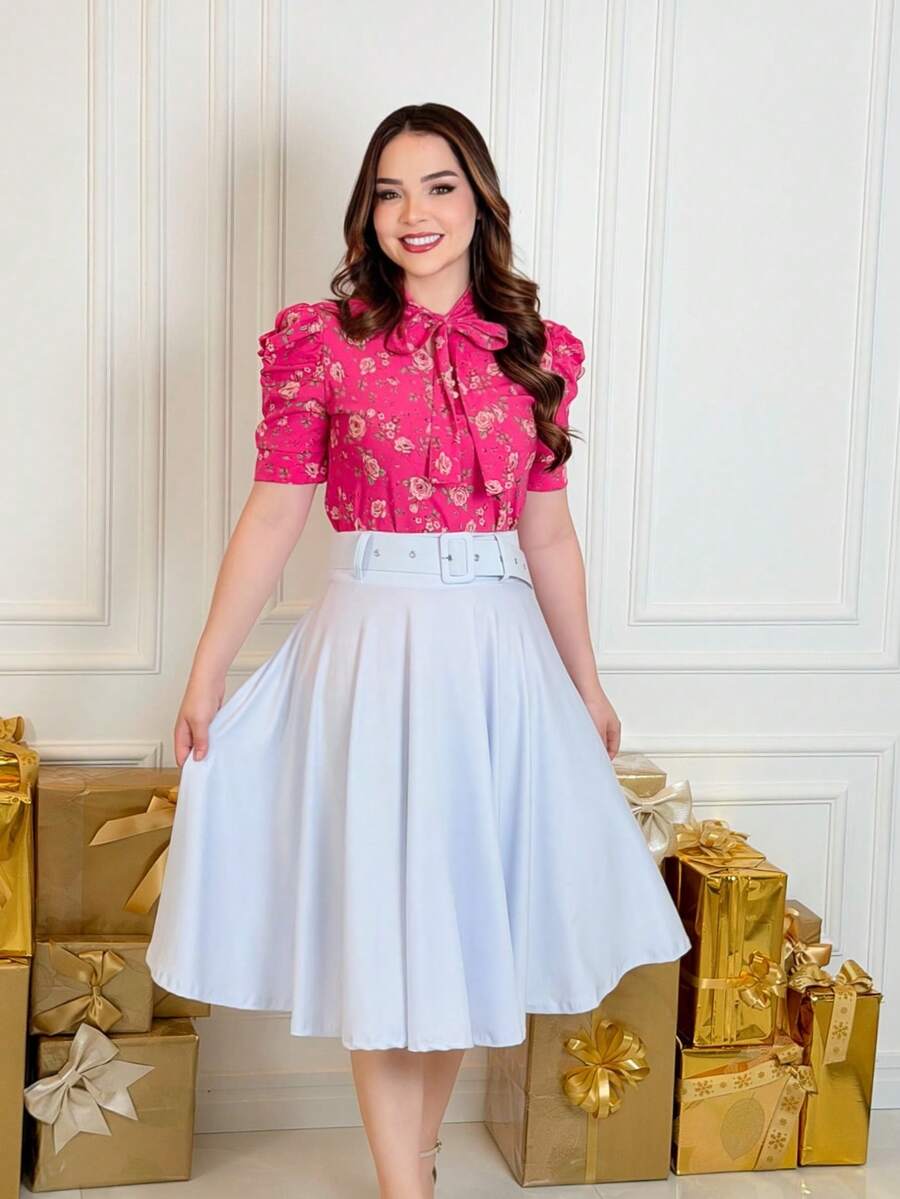 SAIA MIDI GODÊ COM CINTO MODA FEMININA EVANGÉLICA