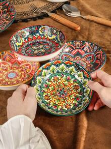 1/2/4件套波西米亚风格陶瓷圆盘，波西米亚设计，橙色/红色/蓝色/绿色可选，适合餐厅和家庭使用