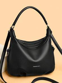2026 New Black PU Leather One Shoulder Bag, Women's Multi-Zipper Crossbody Bag, Fashion Handbag - Black - View 2