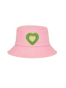 1 Stück Kinder Rosa/Schwarz Farbverlauf Herz Muster Fischerhut, süß & modisch, leichter Sonnenschutz, geeignet für Frühling/Sommer, praktisches Geschenk für Geburtstag, Feiertage, Jungen & Mädchen - Verschiedenfarbig - Übersicht 15